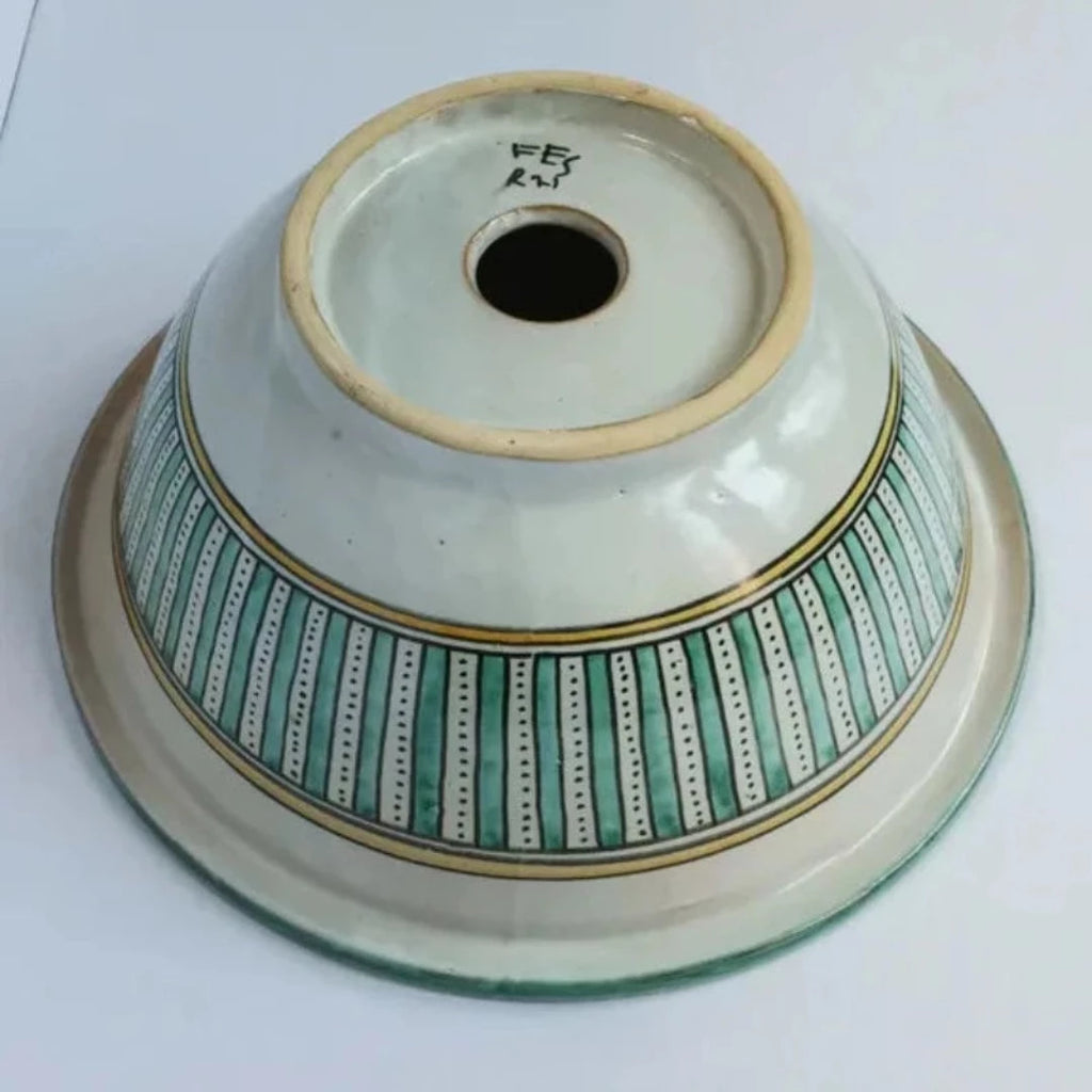 Marokkanisches Keramik Waschbecken grün Fes111 Ø 35cm rund Bunte Waschschüssel aus Marokko - McKays Flooring