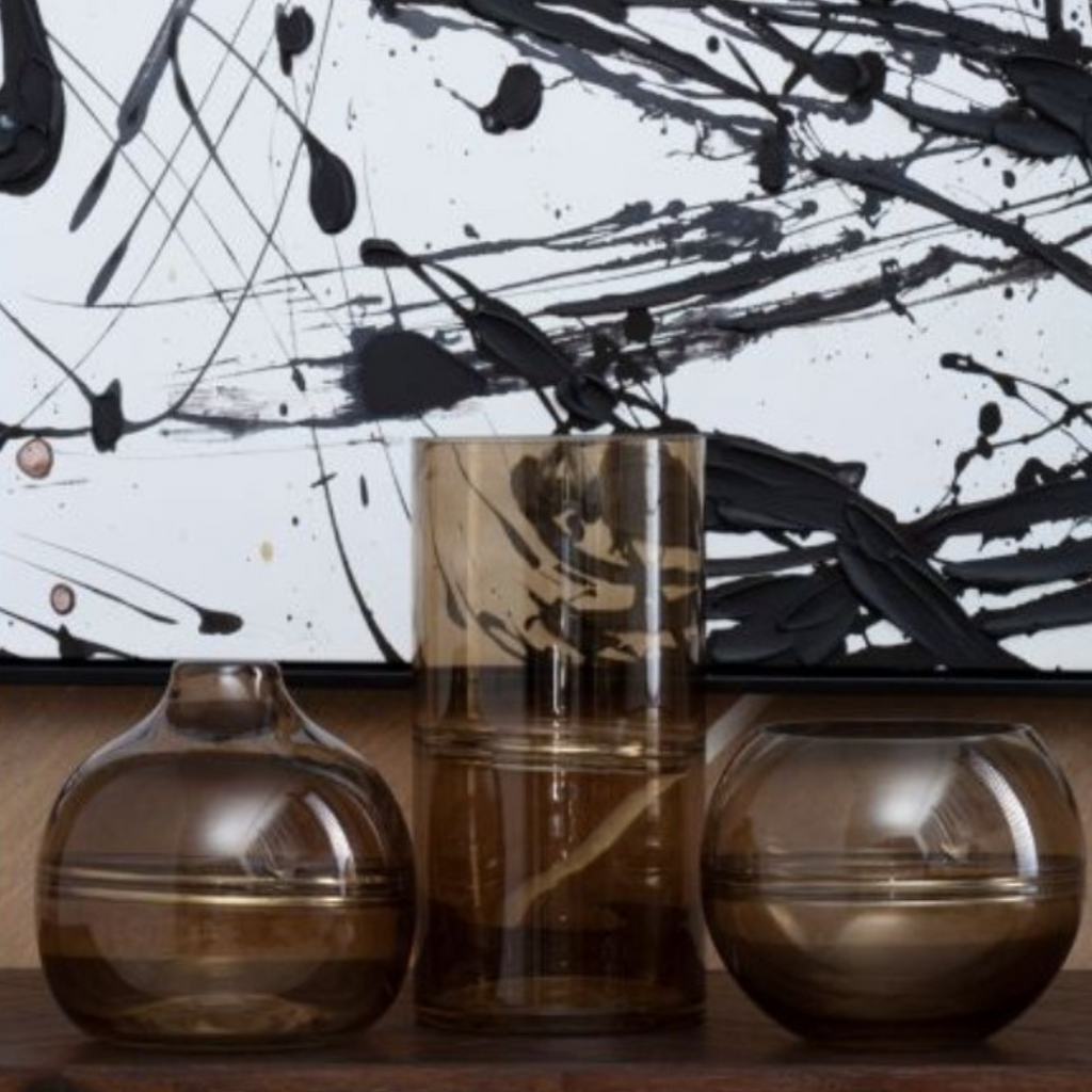 OPTIK Smoked Glass Round Vase - Marcias Flooring