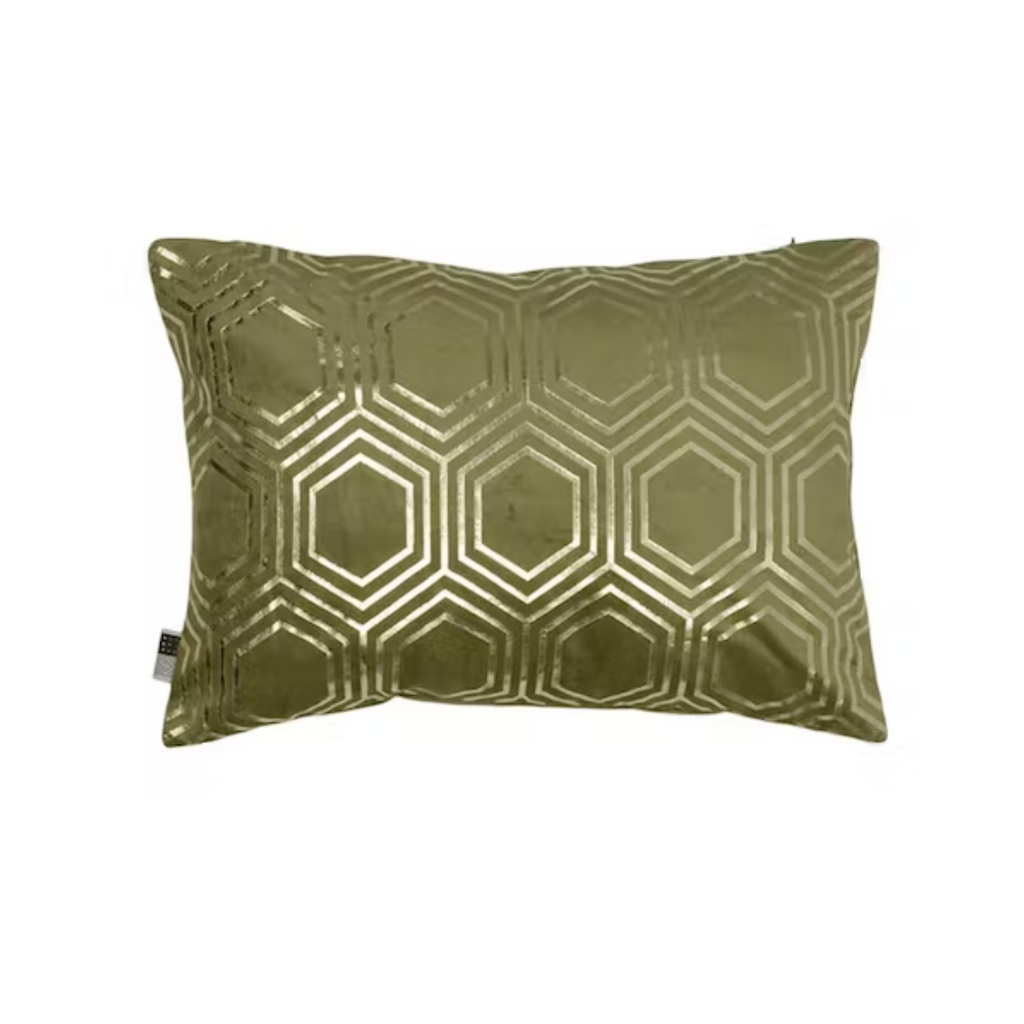 TABITHA Velvet Geometric Metallic Cushion in Pistachio Green - Marcias Flooring