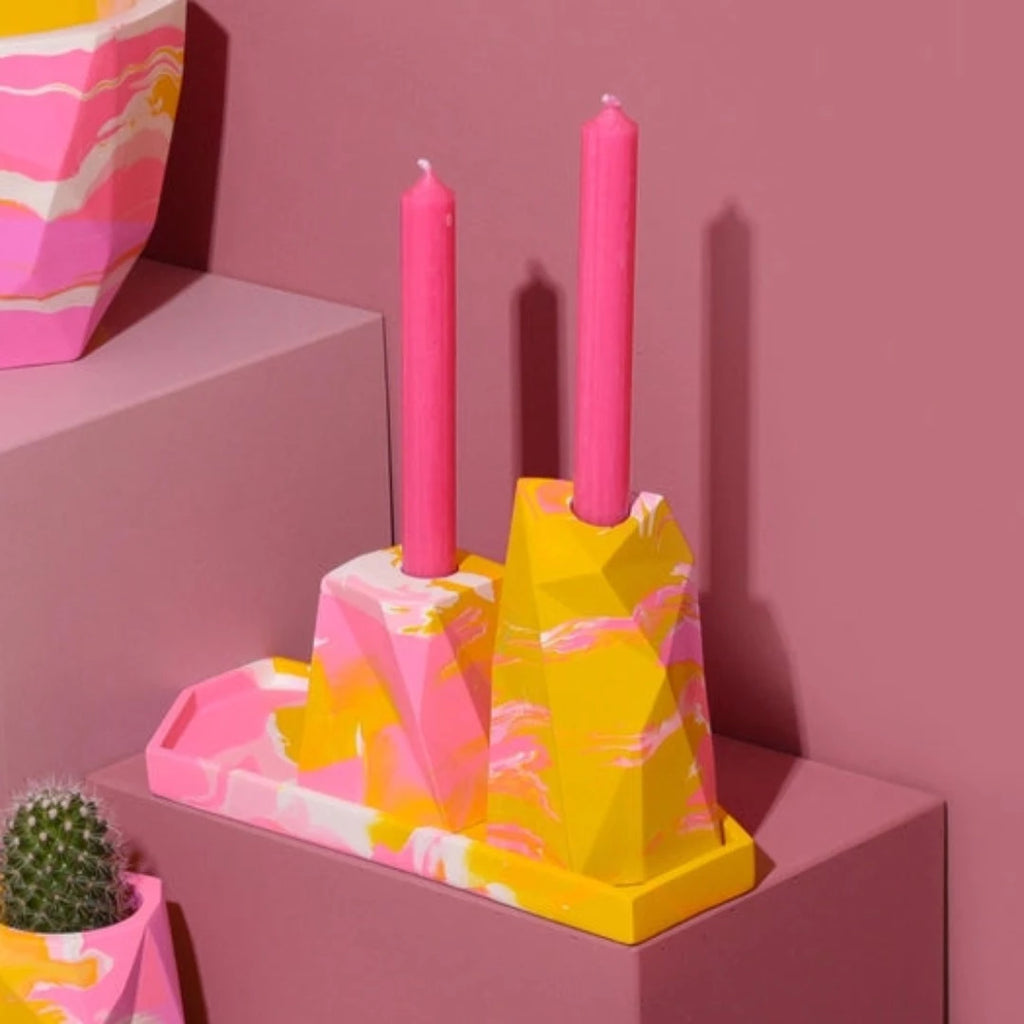 Short Candle Holder - Mustard & Pink - McKays Flooring