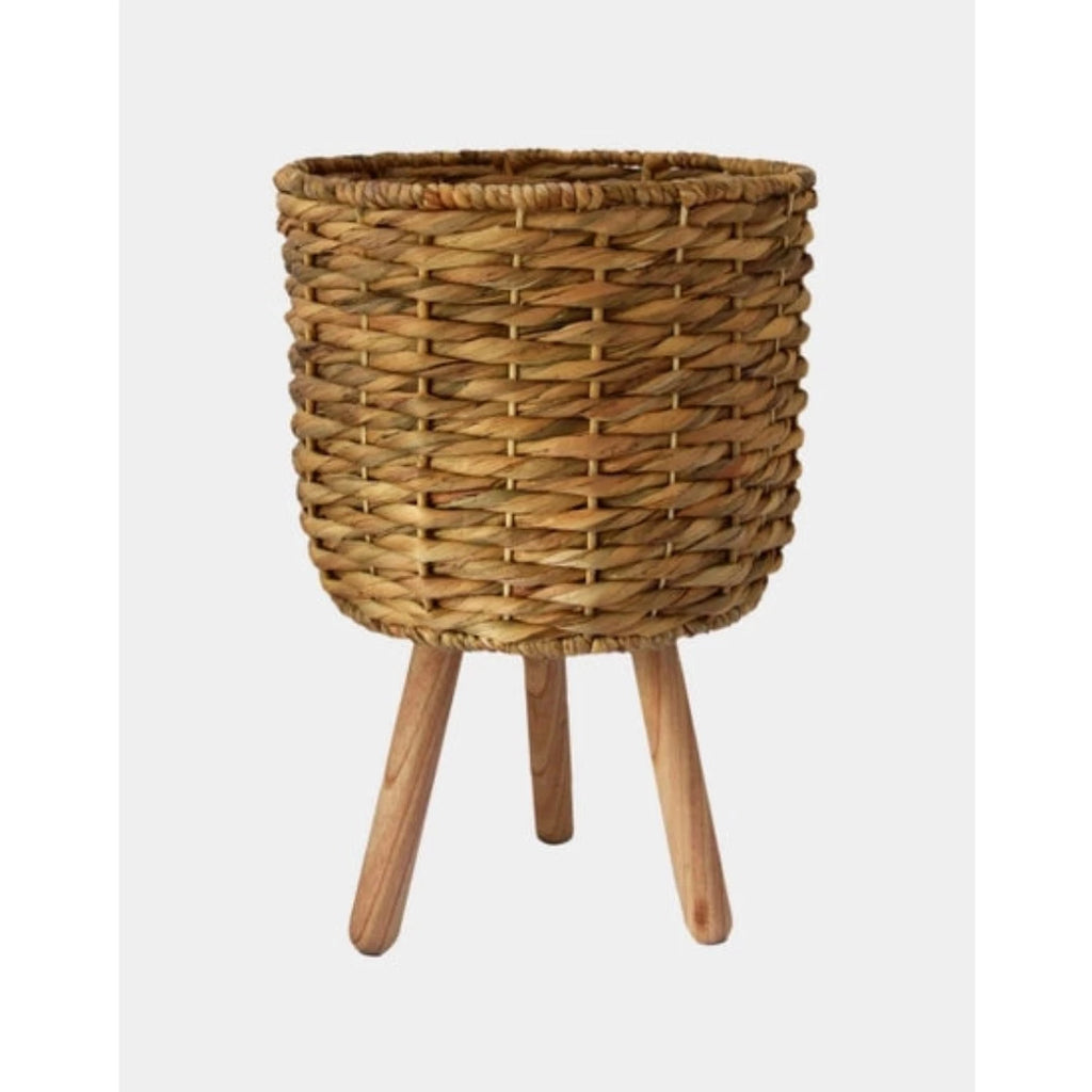 Water Hyacinth Sustainable Lined Basket on Wooden Legs - McKays Flooring