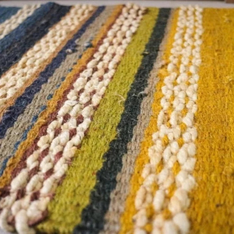 Handmade Small Hemp Flatweave Rug or Doormat in Natural/Ochre 48cm x 68.5cm - McKays Flooring