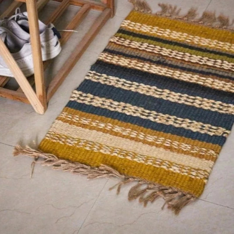 Handmade Small Hemp Flatweave Rug or Doormat in Natural/Ochre 48cm x 68.5cm - McKays Flooring