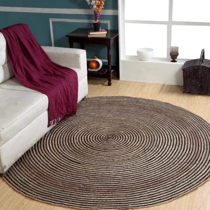CHAKKAR DARK Handmade Stripe Round Jute Flatweave Rug in Beige & Black - 6 Sizes - McKays Flooring