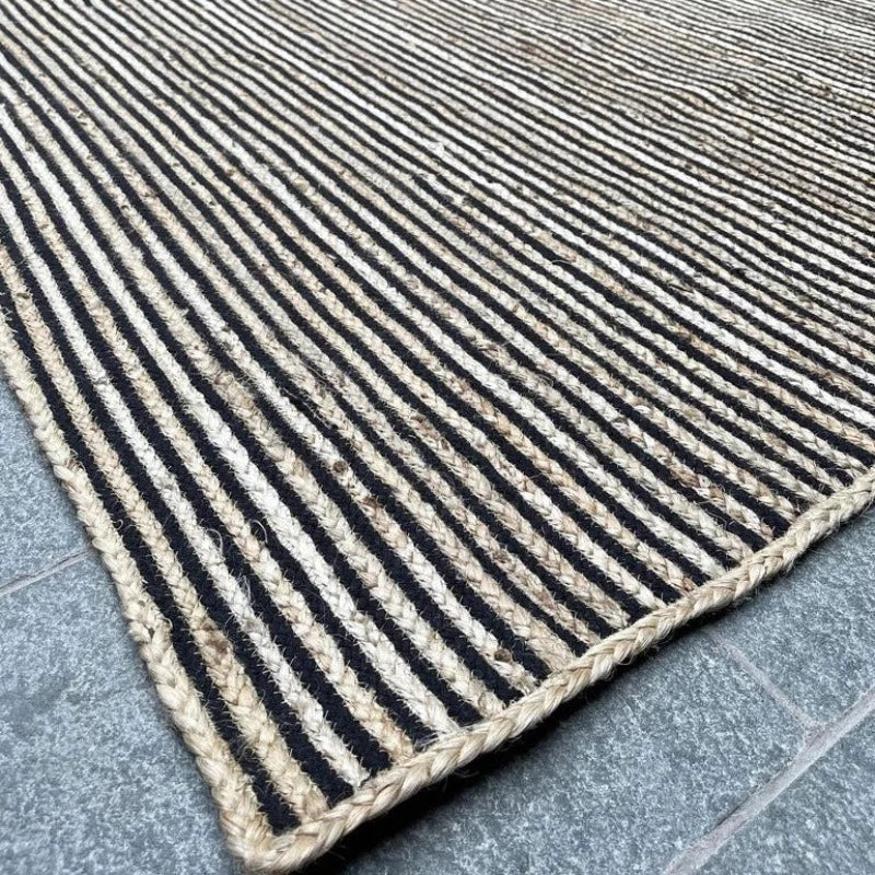 CHAKKAR DARK Handmade Stripe Square Jute Flatweave Rug in Beige & Black - McKays Flooring