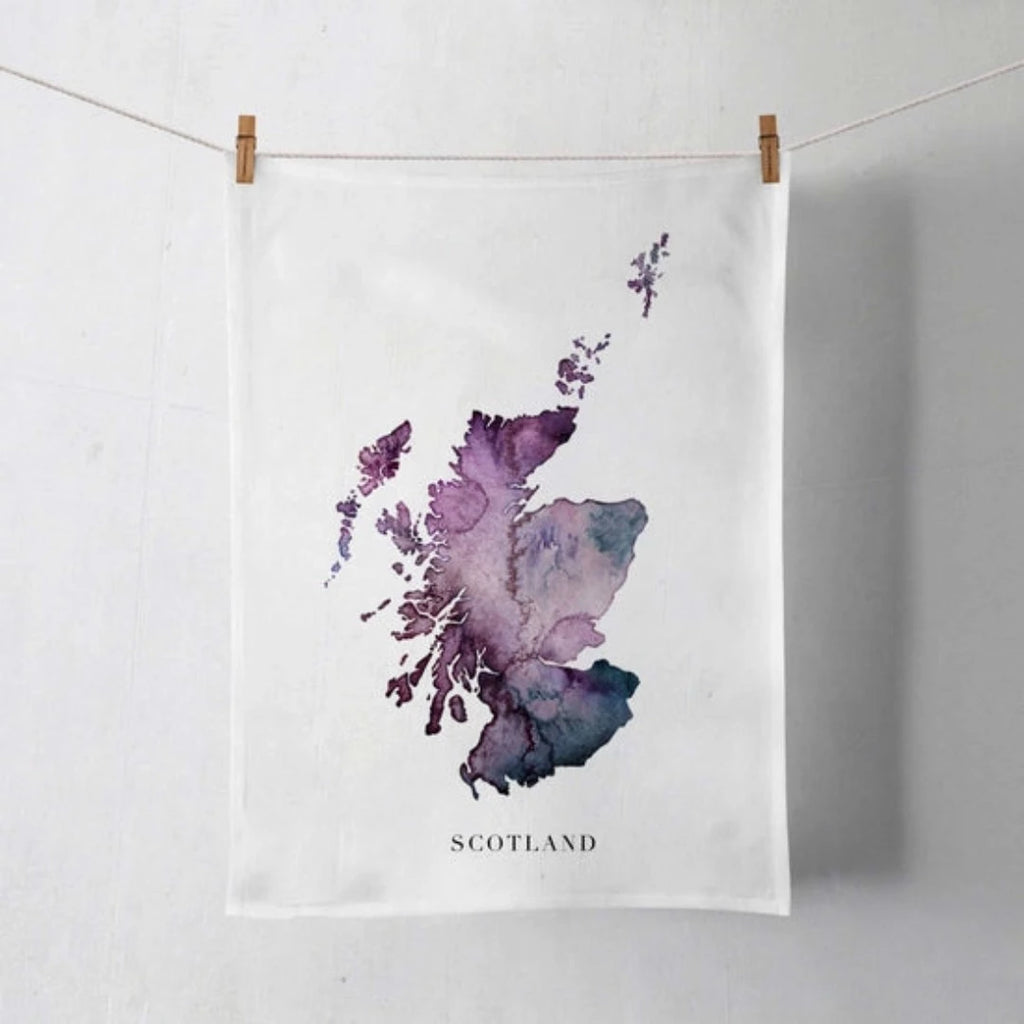 Scotland Watercolour Map Organic Cotton Tea Towel - McKays Flooring