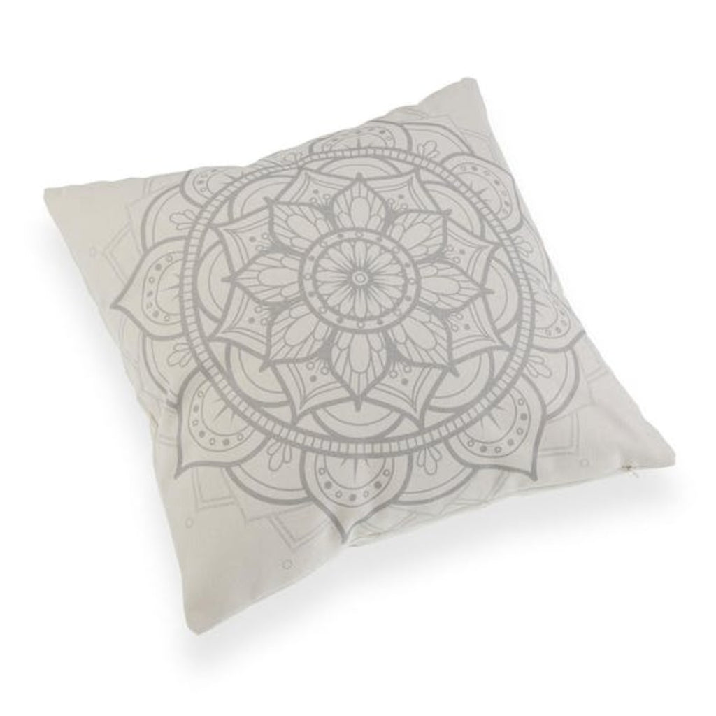 TALLIA Handmade Mandala Print Filled Cushion in Light Grey - Marcias Flooring