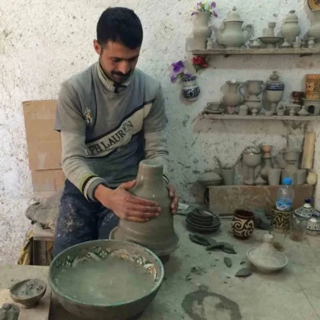 Marokkanisches Keramik Waschbecken grün Fes111 Ø 35cm rund Bunte Waschschüssel aus Marokko - McKays Flooring