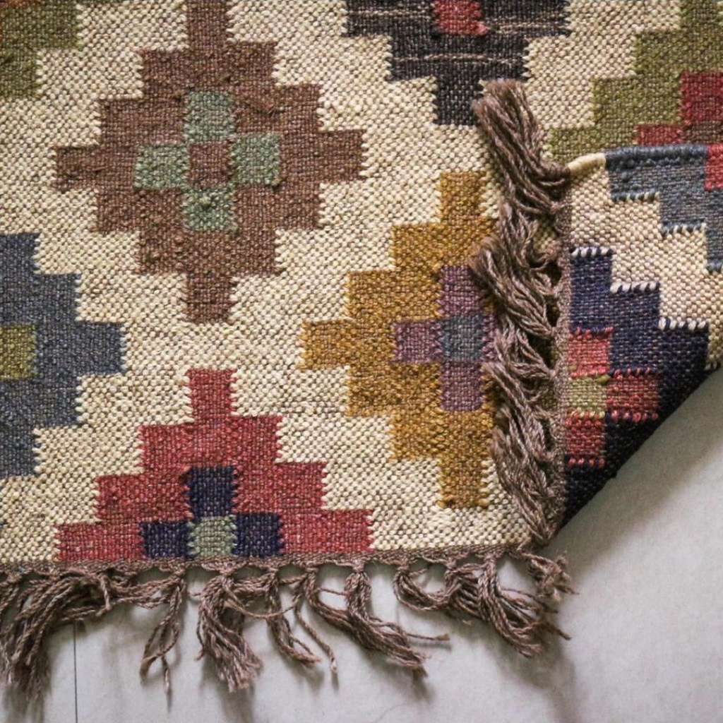 MILDRED Handmade Kilim Jute/Wool Flatweave Rug - 60cm x 90cm - Marcias Flooring