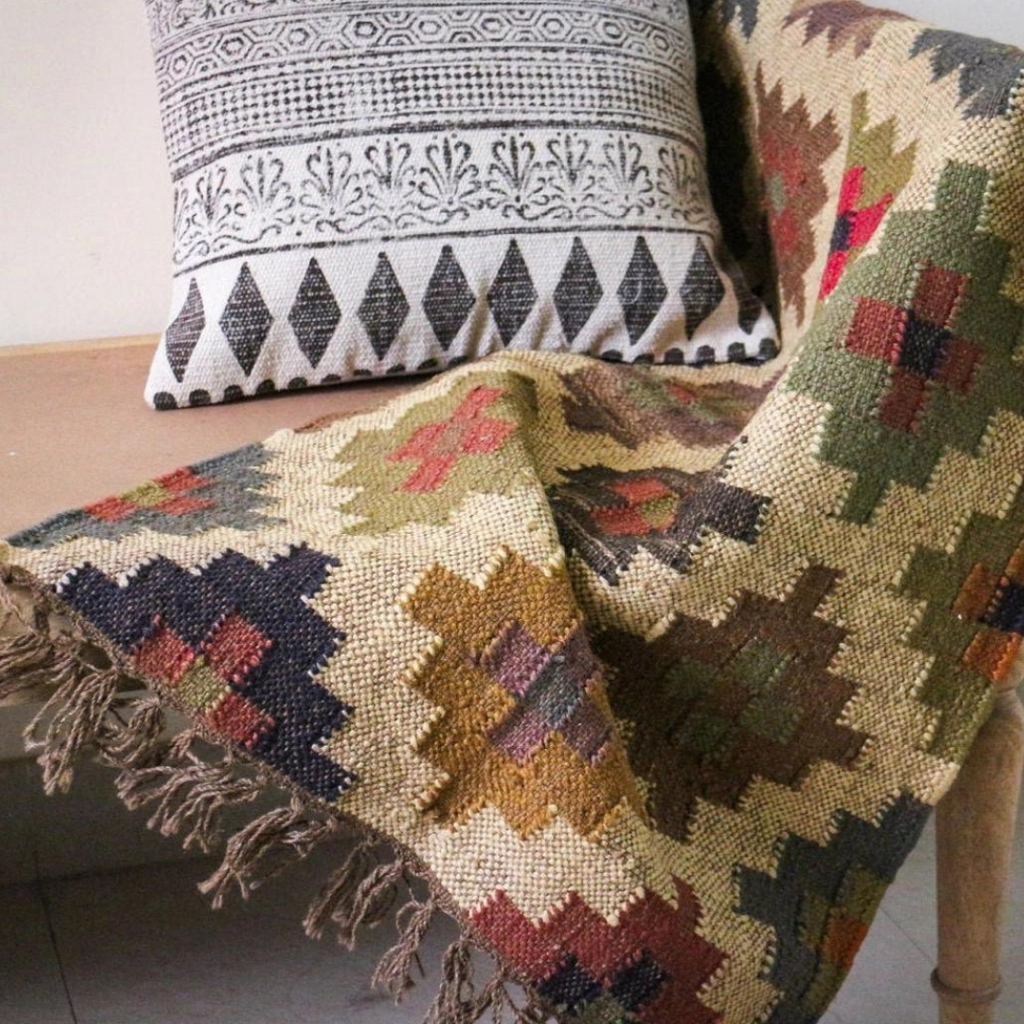 MILDRED Handmade Kilim Jute/Wool Flatweave Rug - 60cm x 90cm - Marcias Flooring