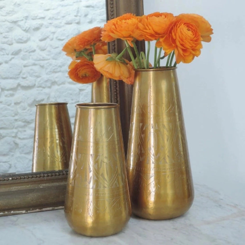 Golden aluminum cylinder vase H26 cm - Jaya - McKays Flooring
