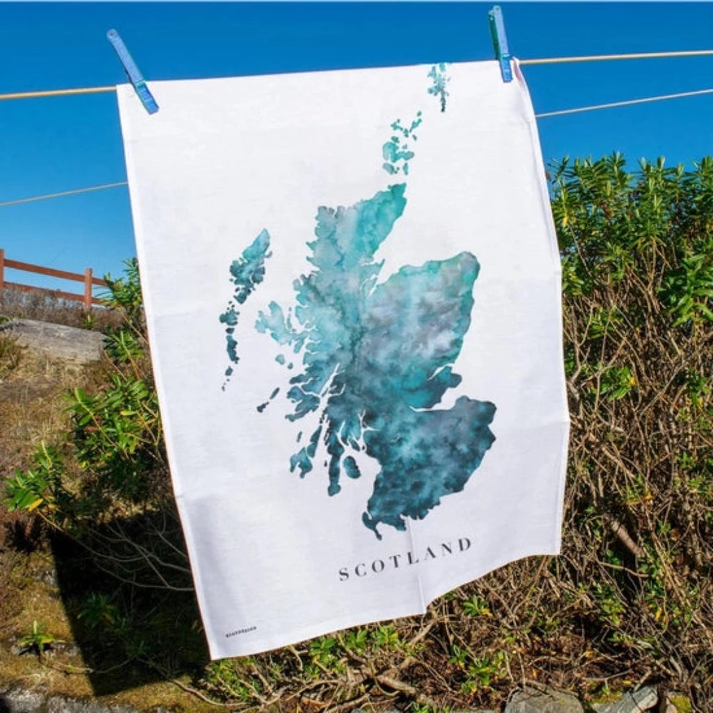 Scotland Watercolour Map Organic Cotton Tea Towel - McKays Flooring