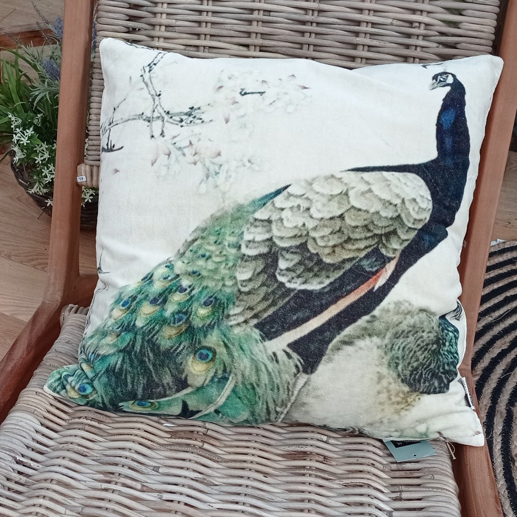 PETRA Handmade Velvet Printed Peacock Cushion - Marcias Flooring