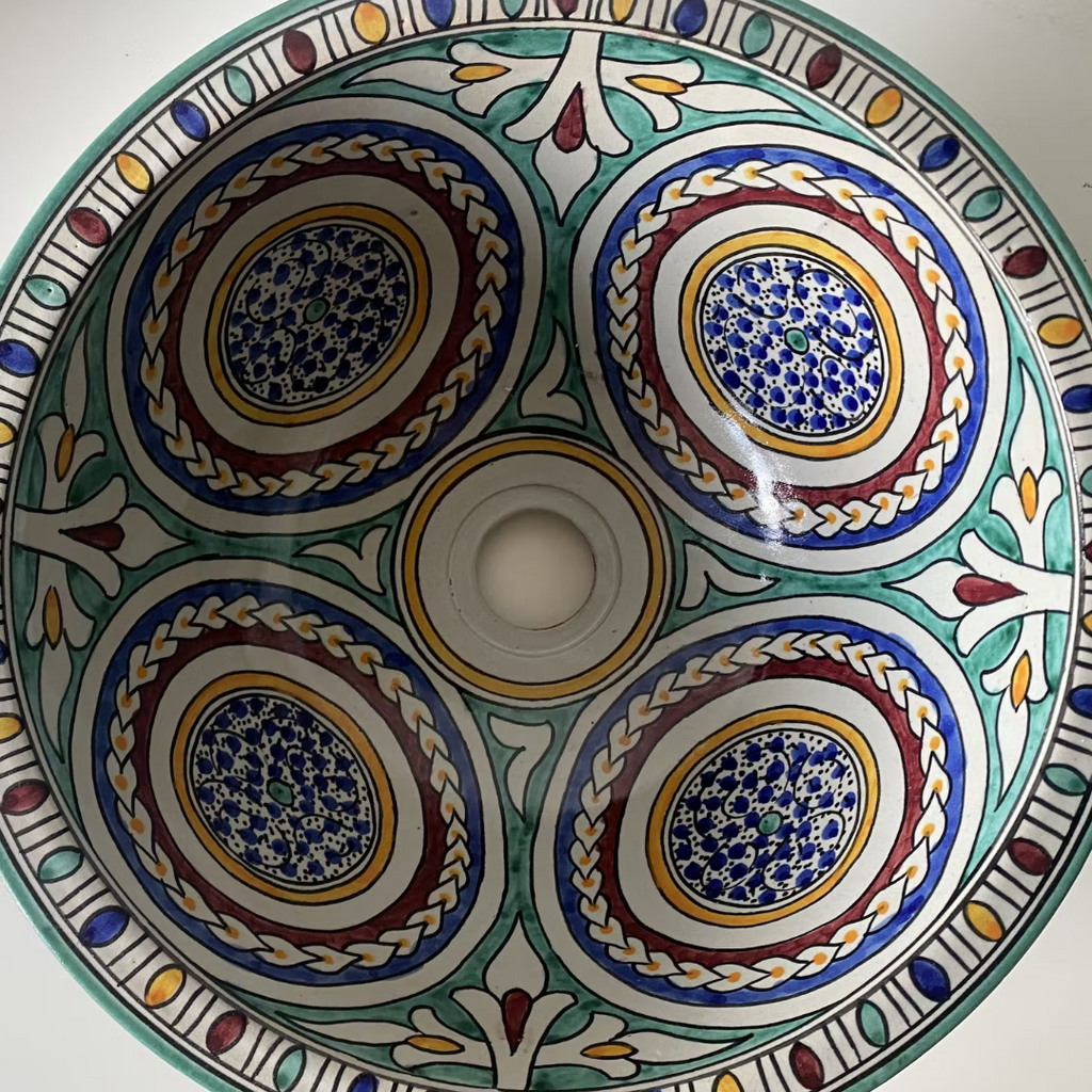 MAISIE Moroccan  Handmade Round Wash Basin in Multi - Marcias Flooring