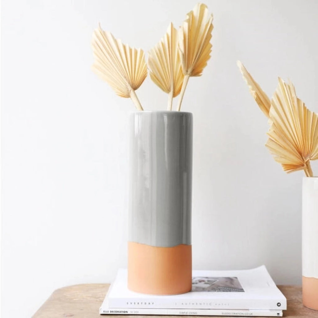 Tall Grey Glaze Dipped Vase H30cm - McKays Flooring
