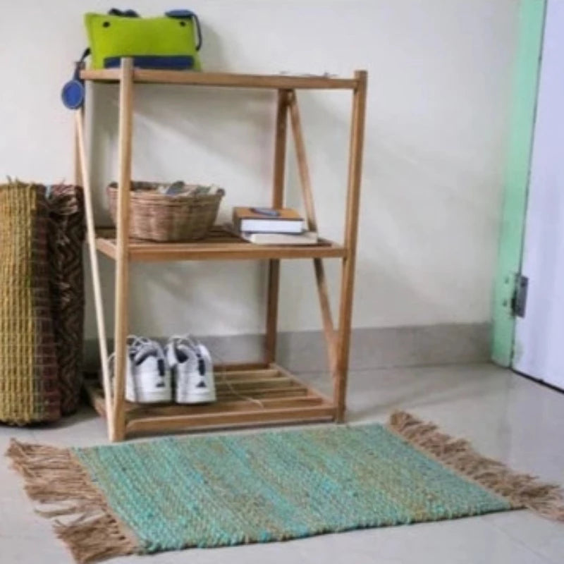 Handmade Small Hemp Flatweave Rug or Doormat in Natural/Green 48cm x 68.5cm - McKays Flooring