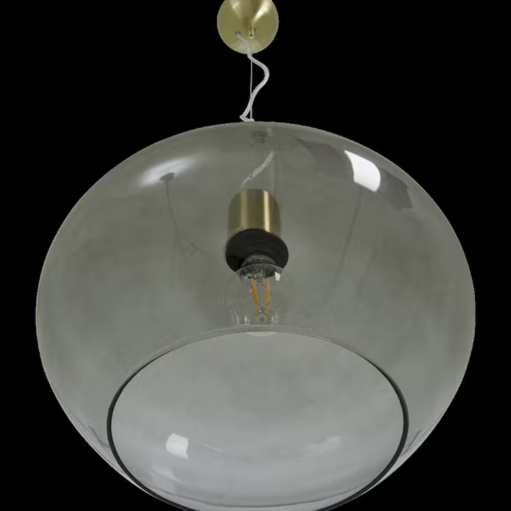 BELL (1) Black & Brass Smoked Glass Pendant Light - Marcias Flooring