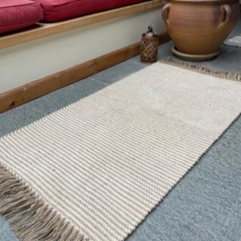 Colva Rug Cotton Jute Yarn in Natural Beige Ivory Stripes - McKays Flooring