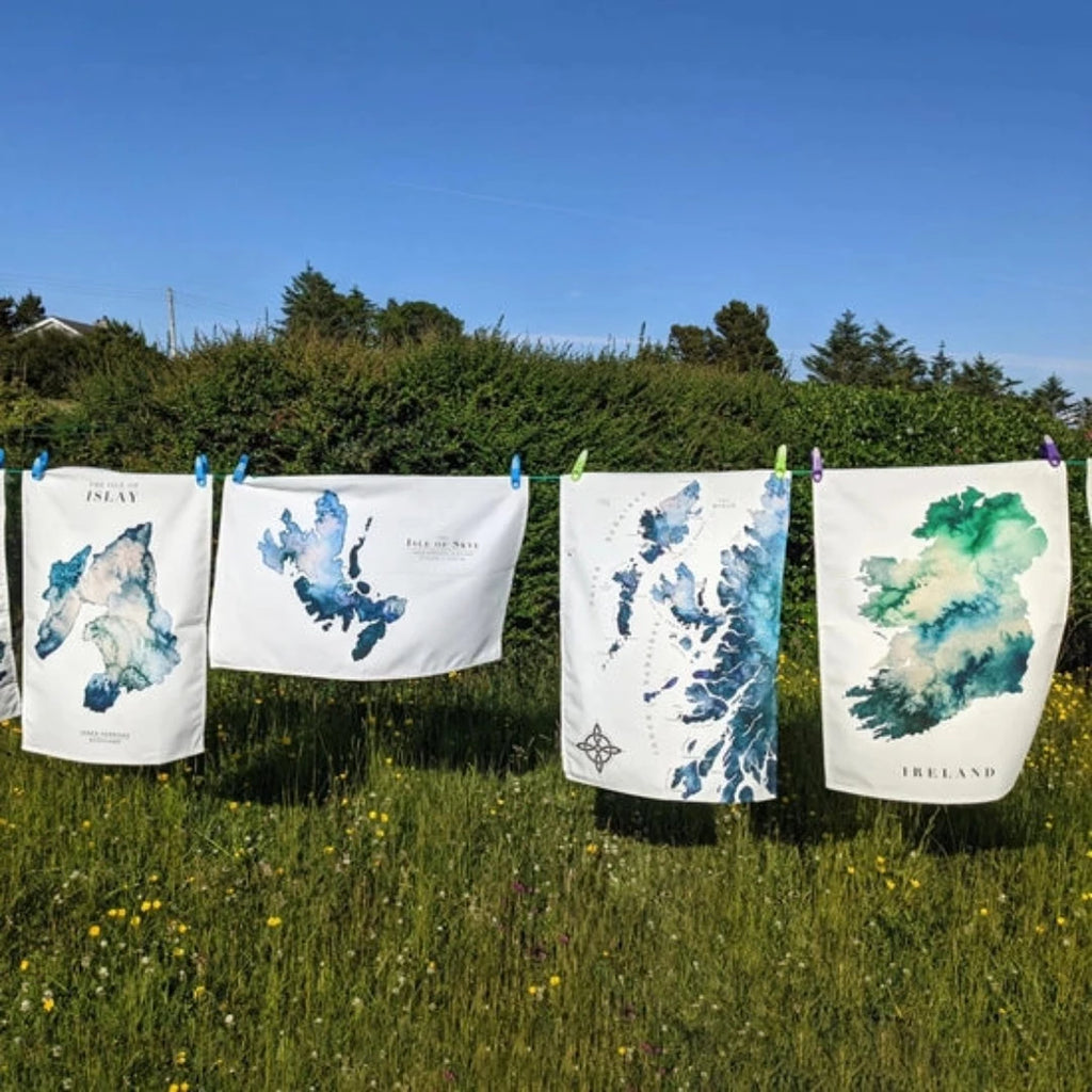 Ireland Watercolour Map Geen Organic Cotton Tea Towel - McKays Flooring