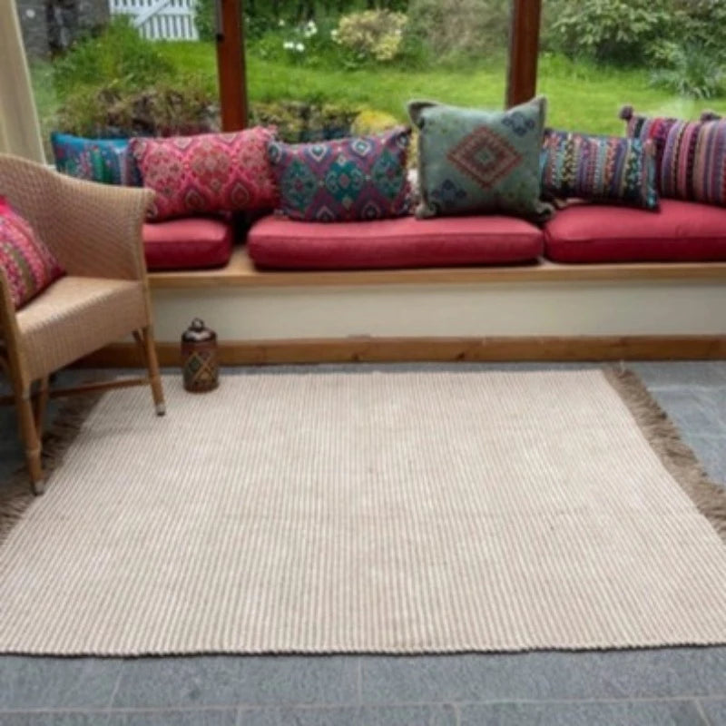 Colva Rug Cotton Jute Yarn in Natural Beige Ivory Stripes - McKays Flooring