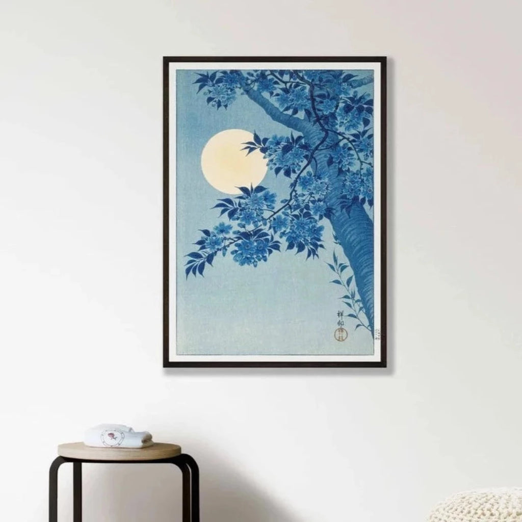 Blossoming Cherry on a Moonlit Night Vintage Japanese Print - McKays Flooring