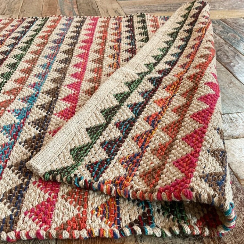 KARAL Handmade Multicolour Triangle Bunting Stripe Cotton Flatweave Rug - 4 Sizes - McKays Flooring