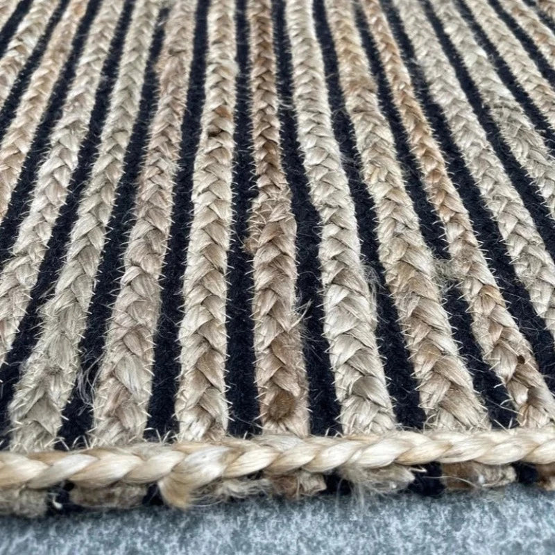 CHAKKAR DARK Handmade Stripe Square Jute Flatweave Rug in Beige & Black - McKays Flooring