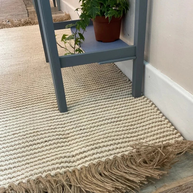 COLVA Handmade Jute/Cotton Stripe Flatweave Rug in Natural Beige & Ivory - 5 Sizes - McKays Flooring