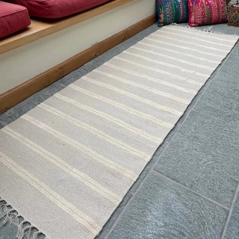 VARCA Handmade Jute/Cotton Flatweave Striped Rug in Grey - McKays Flooring