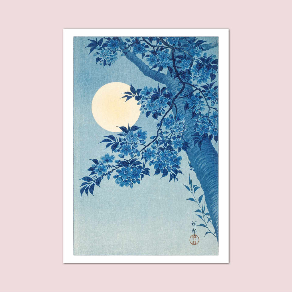 Blossoming Cherry on a Moonlit Night Vintage Japanese Print - Marcias Flooring